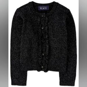 Like New Children's Place Black Sparkly Ruffle Cardigan Sweater Size 3T